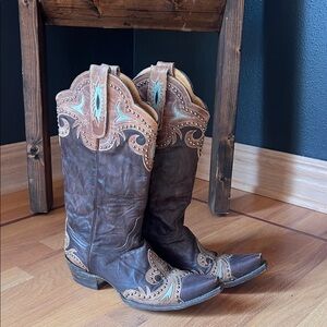 Old Gringo Brown and Tan Embroidered Heeled Boots